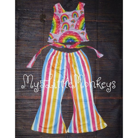 The Chromatic Set Multicolour Crop Top Bottom Jacket Set